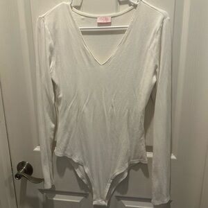 Pink Lily Ivory V-Neck Long Sleeve Bodysuit